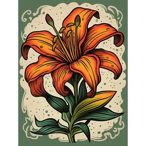 Old School USA Tattoo Tinte Body Art Orange Lilie Ungerahmter extragroßer Druck - Bild 1 von 5