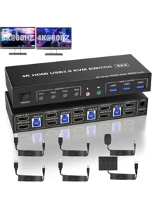 New - Clickfish USB 3.0 Displayport+HDMI KVM Switch 2 Monitors 4 Computers - Photo 1/9
