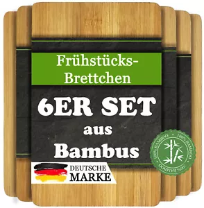 6er Set Bambus Frühstücksbrettchen Brettchen Schneidebrett Holz Frühstücksbrett - Bild 1 von 8