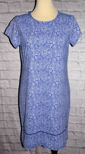 LANDS' END Sz M-L 10-12 Blue White Paisley Scoop Neck Stretch Shift Dress - Picture 1 of 9