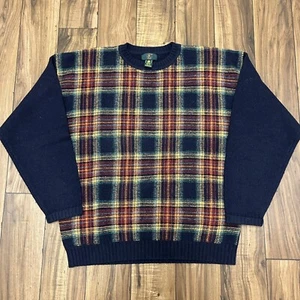 Vintage Club Room Men's Large Shetland Wool Crewneck Sweater Colorful Plaid - Picture 1 of 7