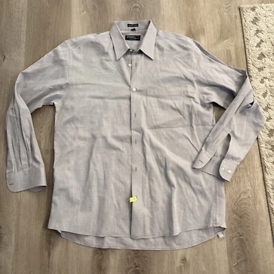 Camisa Mondo Di Marco cinza claro padrão colarinho abotoado feito na Itália 34/35 16 1/2 - Imagem 1 de 4