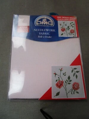 DMC-PINK-14 COUNT-14X18"-COUNTED CROSS STITCH FABRIC-FREE FLORAL  DESIGN - Image 1 of 2