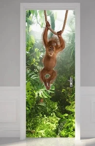3D Selbstklebend Grün Dschungel Affe Tür Aufkleber Wandkunst Dekor Wandbild Tapete - Bild 1 von 4