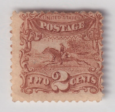 Selo pictórico US Scott #113 2c 'Pony Express'. MNG. CV $210 - Imagem 1 de 2