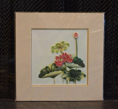 Paper Filagree - Quilled Floral Collage Painting - Beautifully Matted -  8" x 8" - Image 1 of 4