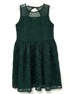Zenzi Girls' Size XXL (18) Plus Dark Green Sleeveless Lace Dress - Picture 1 of 8
