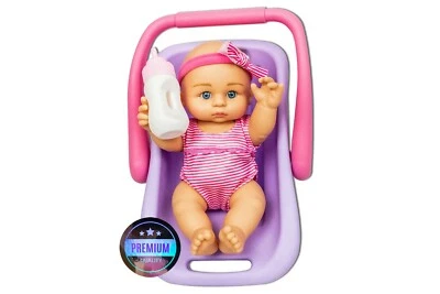 TRENDARIO Cute Baby - Babypuppe im Tragesitz mit Trinkflasche Baby Puppe Kinder Geschenk