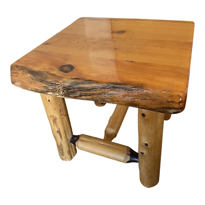 Great Wolf Lodge Pine Rustic Solid Wooden Stool Square Side Table Bedside Table - Image 1 of 4