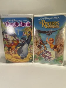 Disney Jungle Book & Rescuers Down Under Black Diamond VHS With Inserts Lot - Picture 1 of 5