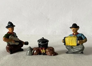 Vintage 50er Jahre Timpo Lead Cowboy Lagerfeuer Szene + Gitarre Akkordeon Spieler #W598 - Bild 1 von 16