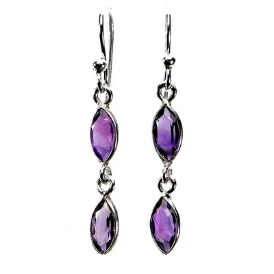 925纯银耳环侯爵夫人紫水晶天然宝石首饰 — 第 1/4 张图片