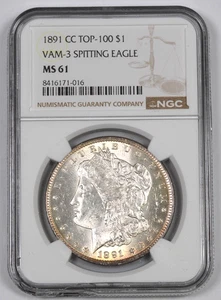 1891-CC Morgan Silver Dollar VAM-3 Spitting Eagle 1 $ NGC MS61 Carson City - Bild 1 von 2