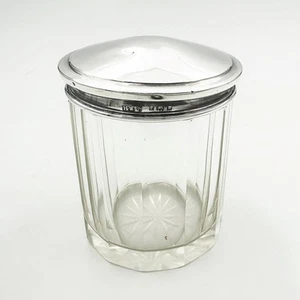 ANTIQUE DRESSING TABLE JAR STERLING SILVER & GLASS LONDON 1924 HENRY WILLIAMSON - Picture 1 of 6