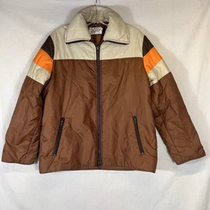 Vintage Fingerhut Fashions Puffer 70er Jahre braun orange creme Herren Skimantel Größe L - Bild 1 von 16