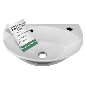 Bathroom Sinks 17 In. White Ceramic Wall Mounted Bathroom Vessel Sink Juniper... - Picture 1 of 8