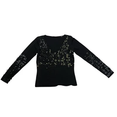 Michelle Nicole Shirt Womens Medium M Black Sequins Long Sleeve N Neck Foto 1 de 4