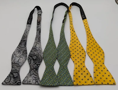Countess Mara + 2 other 100% Silk Gold Green Gray Patterned Adjustable Bow Ties - Image 1 of 4