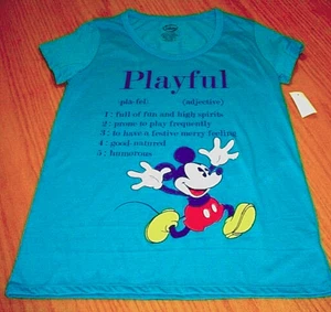 New WT Disney Mickey Mouse Blue Pajama Sleep T-Shirt Jr Woman's Large 11 / 13 - Picture 1 of 4