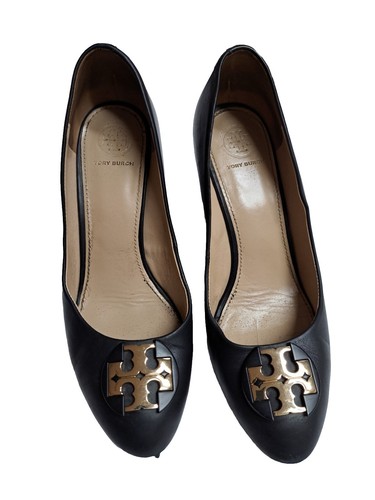 Tory Burch Claire tacchi a zeppa neri in pelle polpaccio punta chiusa taglia 8M