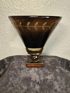 Jan Barboglio Martini Glass Forged Iron Hand Blown Amber Etched Laurel Wreath - Picture 1 of 15