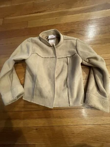Vintage Laura Ashley Girls Size 2-3 Tan Fake Suede Jacket Fur Cuffs - Picture 1 of 9