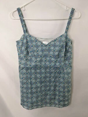 Camisa para mujer Ann Taylor 6 azul estampado loft sin mangas correa de espagueti cuello en V algodón Foto 1 de 4