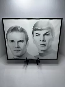 Vintage Star Trek Captain Kirk & Spock, Black & White Print Metal /Glass Framed - Picture 1 of 7