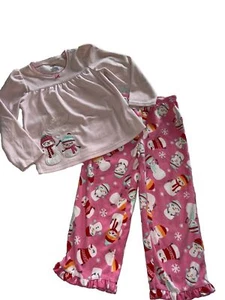 Girls 2 Pc Carters Pajama Set Bottom Top Sz 5T Pink Snowmen - Picture 1 of 5