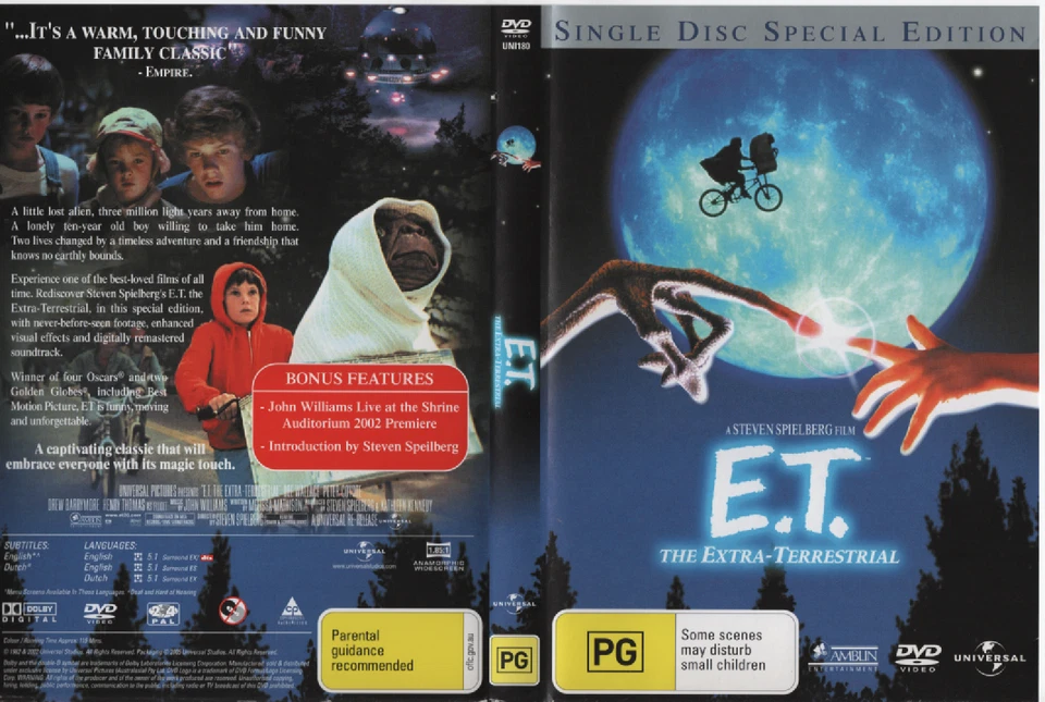 E. T. - THE EXTRA TERRESTIAL  - DVD - R 2 & 4 - NEW - Original Oz release - EA - Image 1 of 1