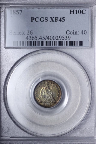 1857 Seated Liberty Half Dime PCGS XF45 Superb Color! See Video DPM Cover