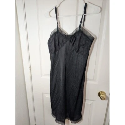 Vestido sin tirantes negro lencería camisón ribete de encaje detalles transparentes lazos Y2K Foto 1 de 4