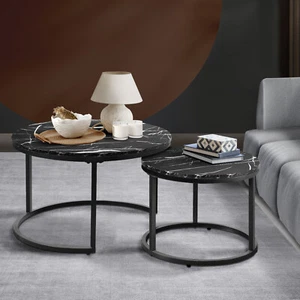 Oikiture Set of 2 Coffee Table Round Nesting Side End Table Black - Picture 1 of 7