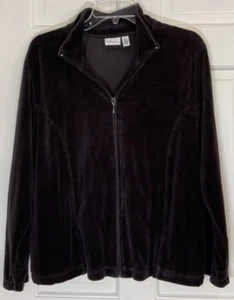 KIM ROGERS WOMENS VELOUR SWEAT JACKET PANTS BLACK SIZE XL COTTON POLYESTER NWT - Picture 1 of 6