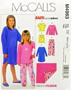 Girls Pajama PJs Top Pants Night Shirt Blanket Pattern M4963 XL McCalls - Imagen 1 de 3