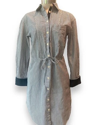 JASON WU Shirt Dress Striped Seersucker Cotton Silk Blend Navy Size 0 - Image 1 of 4
