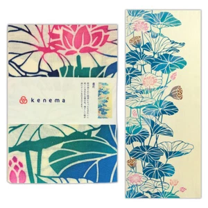 Arazzo Tenugui Giapponese Cotone Asciugamano Bento Panno Fiore di Loto 35" x 13,5" - Foto 1 di 2