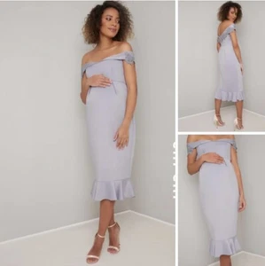 New Size 8 Maternity Embroidered Bodycon Dress By Chi Chi London Pale Blue - Picture 1 of 5