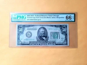 1934 $50 Federal Reserve Note Chicago FR#2102-Gdgs PMG 66 EPG Gem Unc - Picture 1 of 4