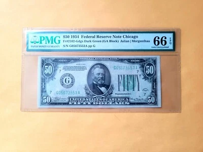 1934 $50 Federal Reserve Note Chicago FR#2102-Gdgs PMG 66 EPG Gem Unc - Image 1 of 4