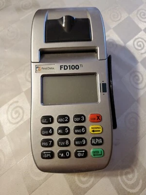 First Data FD100 Credit Card Terminal w/Power Adapter, Ethernet Cable Open Box - Image 1 of 4