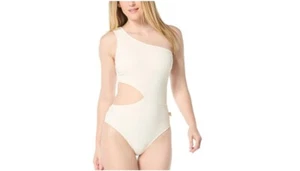 Michael Kors Women's One-Shoulder Side-Cutout Swimsuit SIZE 12 Bone (Ivory) - Picture 1 of 1