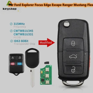 Upgraded Flip Remote Key Fob 4 Button 315MHz 4D63 Chip for Ford CWTWB1U331 - Foto 1 di 2