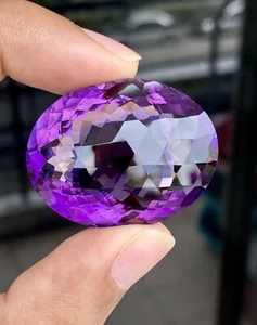 Big! 97.50CTS Genuine Amethyst, Flawless Oval checker board cut, Deep purple - Picture 1 of 8