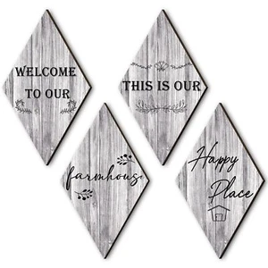 4 Pcs Grey Rustic Family Farmhouse Decor - Wood Wall Decorations for Home Liv... - Picture 1 of 6