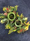 2 VTG Candle Rings with Green & Red Holly Pine Cones Handcrafted by Ambassador