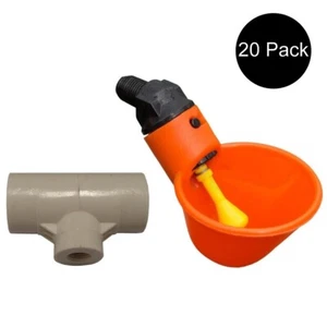 (20) Automatic Waterer Drinker Cups & 1/2" PVC Tee Fittings Chicken Poultry Coop - Picture 1 of 5