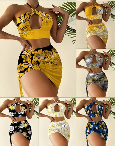 Pittsburgh Steelers Women's Bikini Set 2 Piece Summer Beach Halter Swimwear Suit Cover