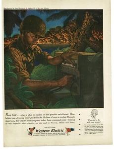 1944 Western Electric WWII Ad US Army Infantry Field Switchboard Paul Rabat art - Picture 1 of 1