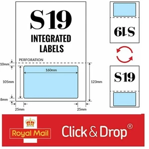 500 ROYAL MAIL CLICK & DROP LABELS - A4 INTEGRATED LABELS - S19 -160mm x 105mm - Picture 1 of 1